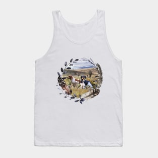 Quail hunting with a Brittany Spaniel, Art Tank Top